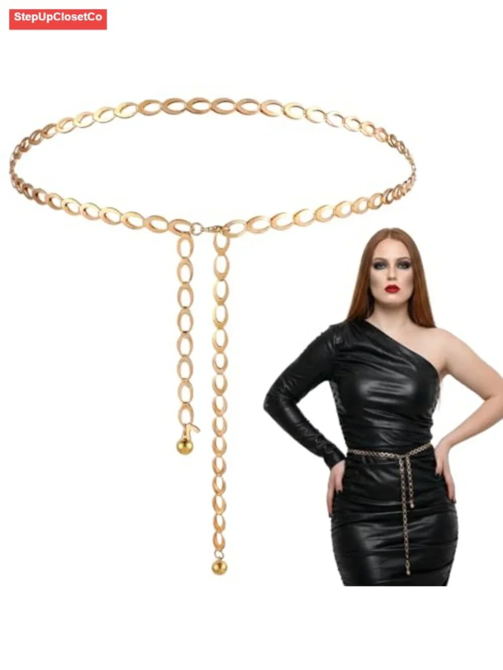 Adjustable Metal Waist Chain Belt for Women, Long Chain Link Body Belt for Jean
